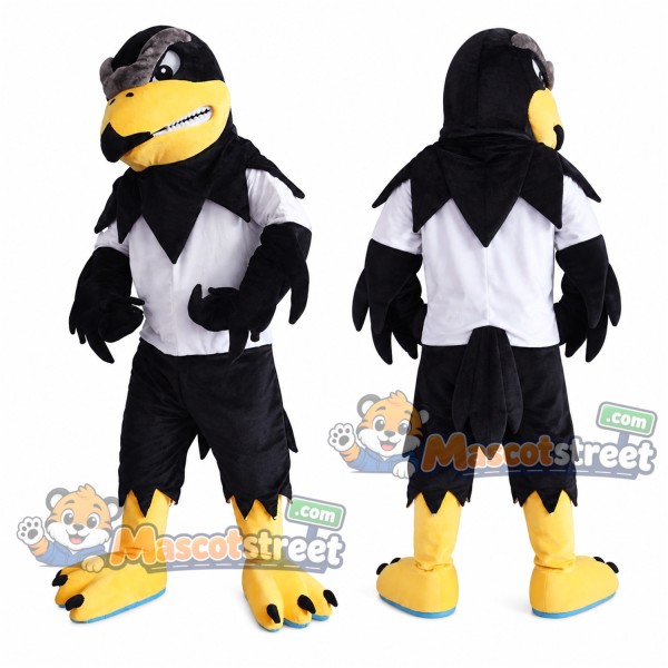 Black Falcon Mascot Costume with White Shirt