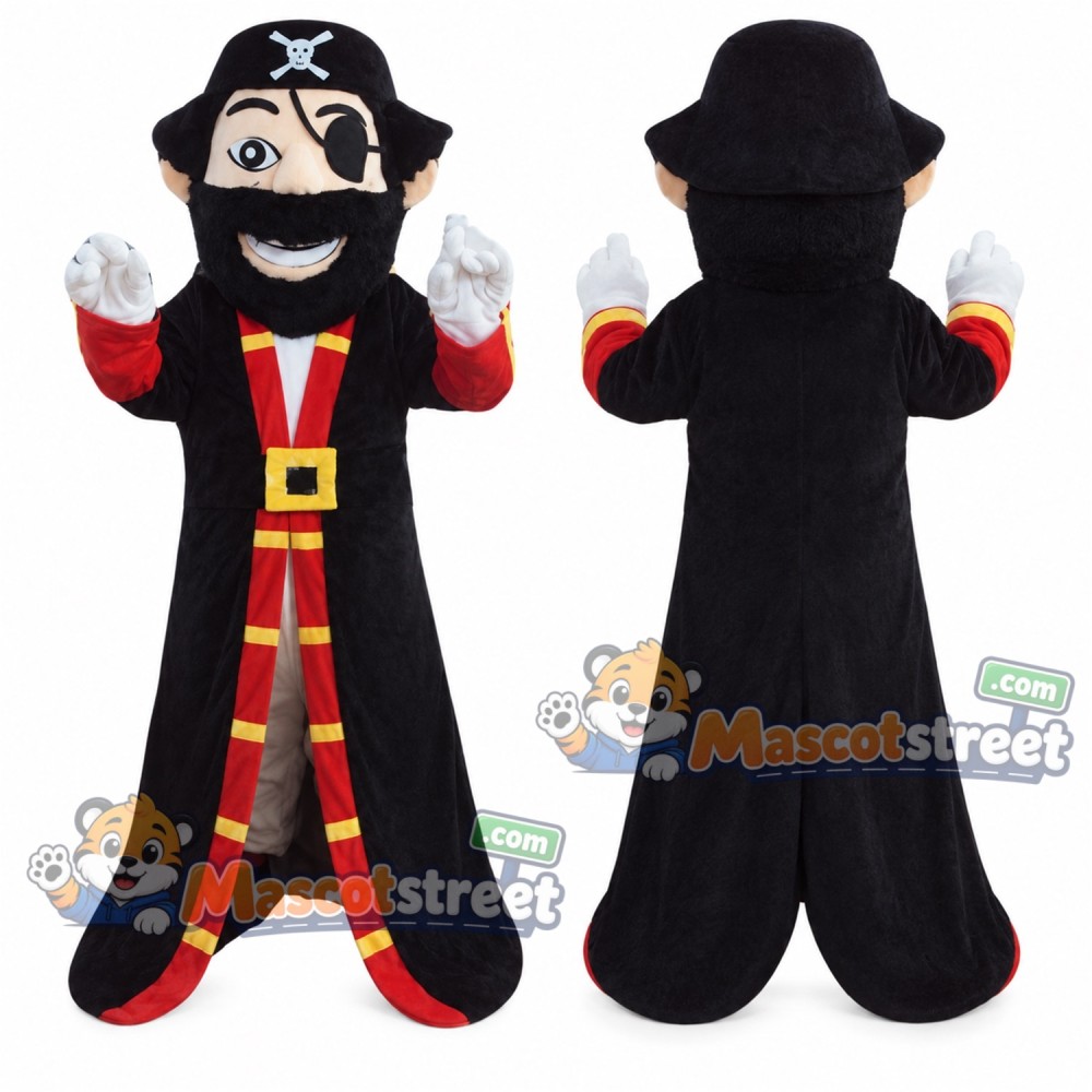 Pirate Mascot Costume with Black Coat and Black Hat