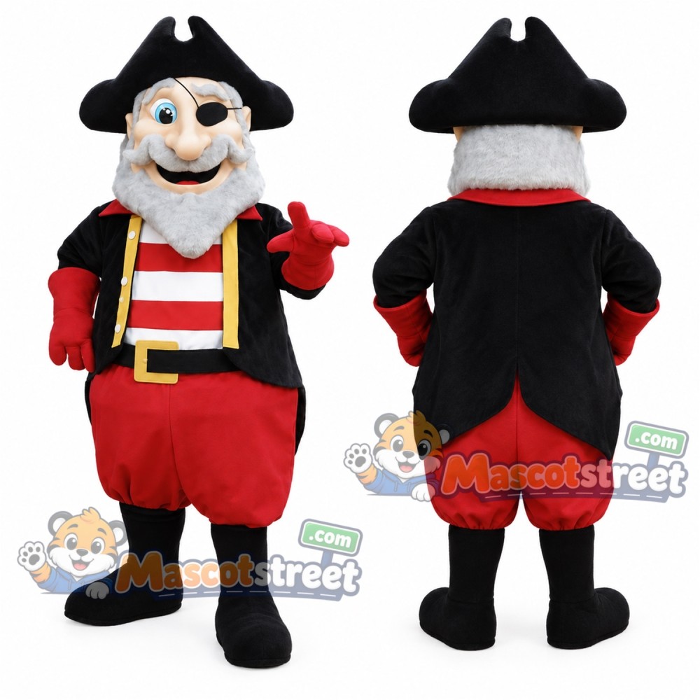 Pirate Mascot Costume with Black Coat, Red Shorts and Black Hat Pirate Mascot Costume with Black Coat, Red Shorts and Black Hat