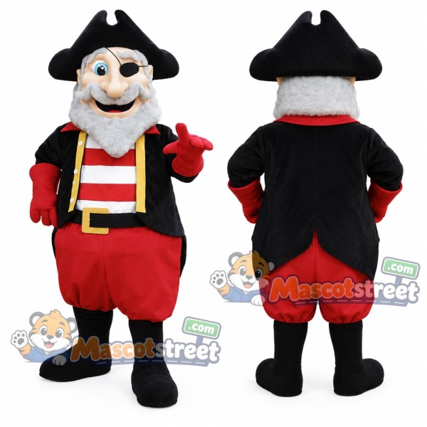Pirate Mascot Costume with Black Coat, Red Shorts and Black Hat
