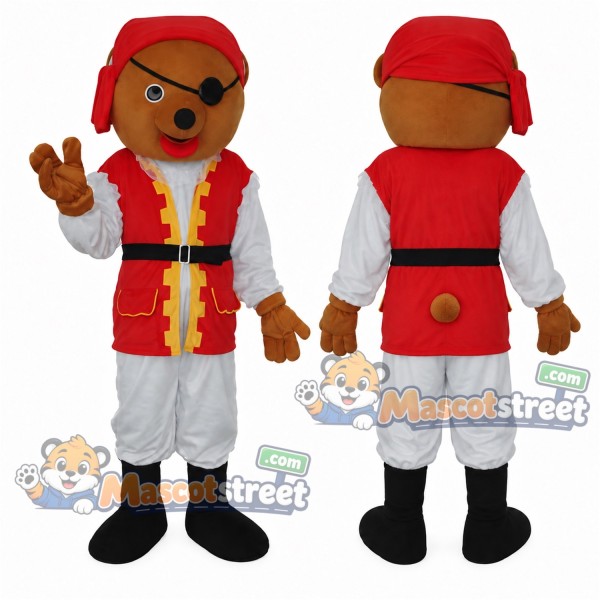 Brown Bear Mascot Costume with Red Vest, White Trousers and Red Bandana