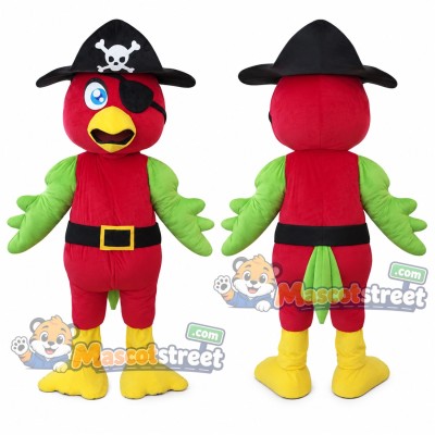 Red Parrot Mascot Costume with Black Pirate Hat and Belt Red Parrot Mascot Costume with Black Pirate Hat and Belt