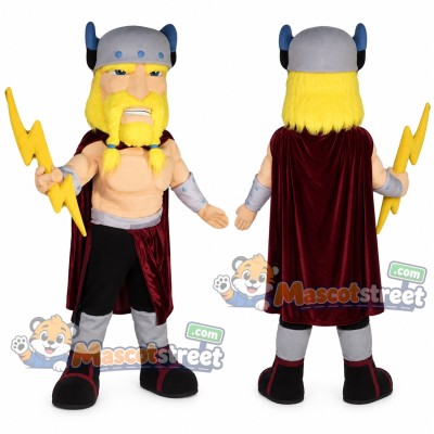 Viking Mascot Costume with Black Trousers, Red Cape and Horned Helmet Viking Mascot Costume with Black Trousers, Red Cape and Horned Helmet