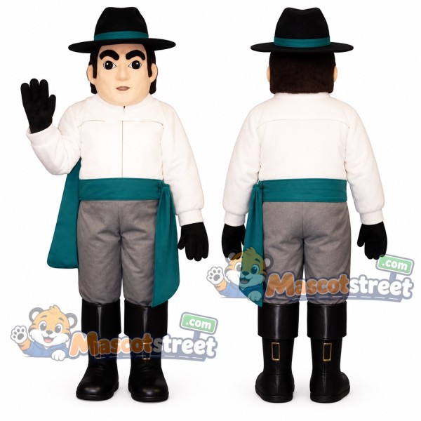 Raider Mascot Costume with White Shirt, Gray Trousers and Black Hat