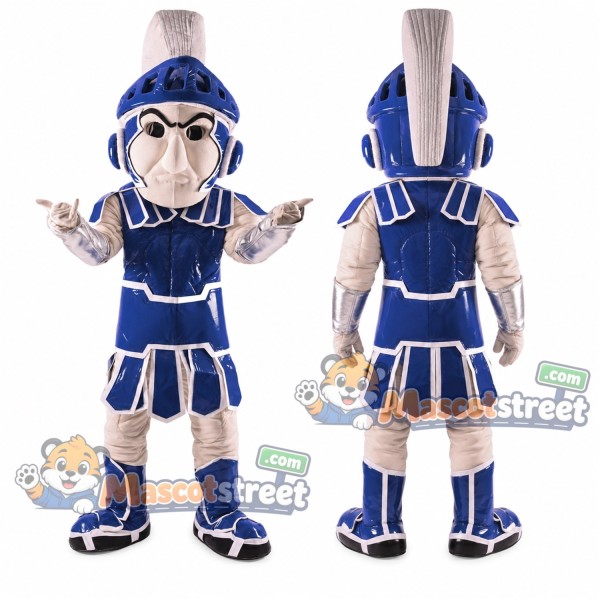 Warrior Mascot Costume with Blue Armor and Helmet