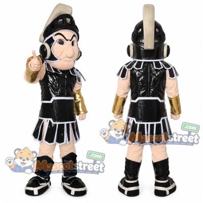 Warrior Mascot Costume with Black Armor and Helmet Warrior Mascot Costume with Black Armor and Helmet