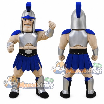 Warrior Mascot Costume with Silver Chest Plate and Blue Skirt