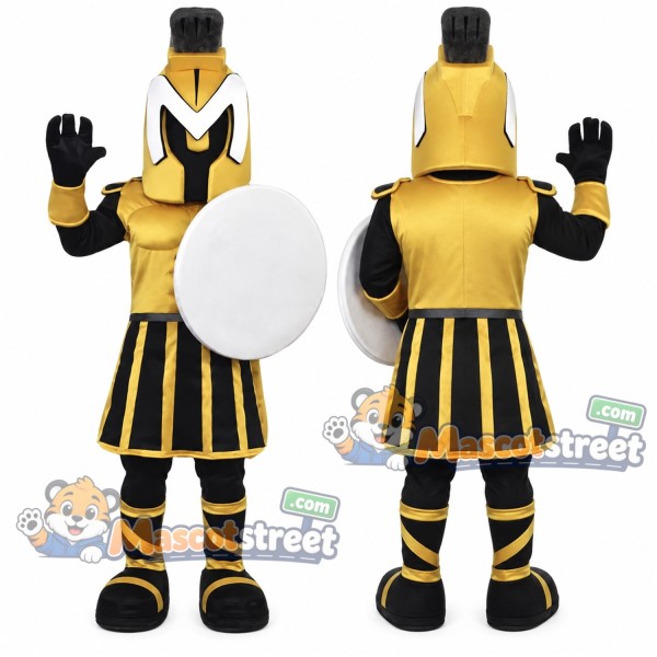 Warrior Mascot Costume with Black and Gold Armor