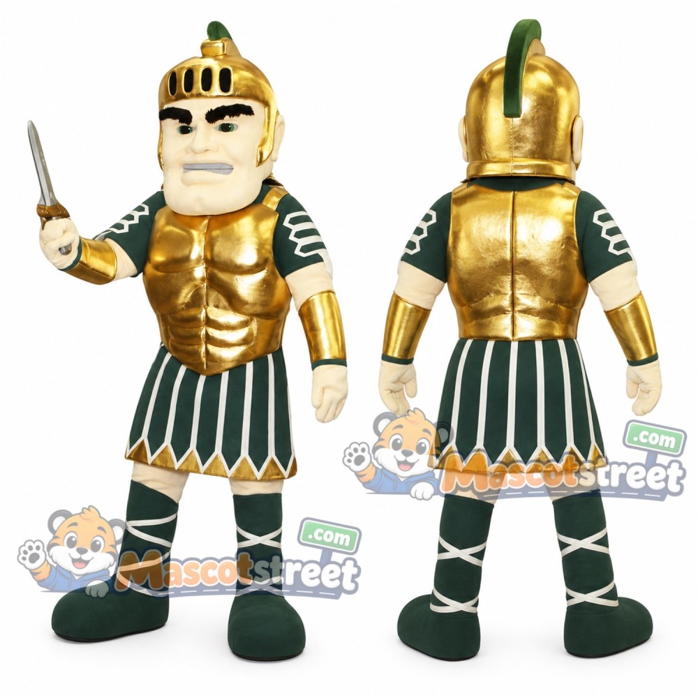 Warrior Mascot Costume with Gold Armor and Green Skirt Warrior Mascot Costume with Gold Armor and Green Skirt