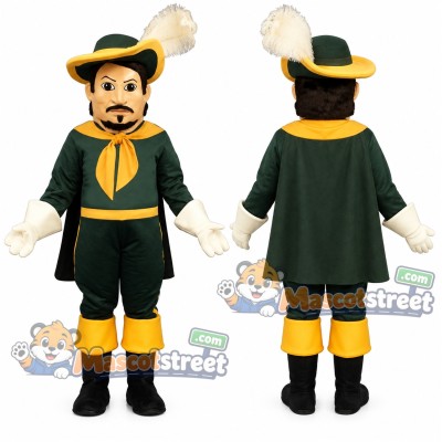 Cavalier Mascot Costume with Green Outfit and Feather Hat Cavalier Mascot Costume with Green Outfit and Feather Hat