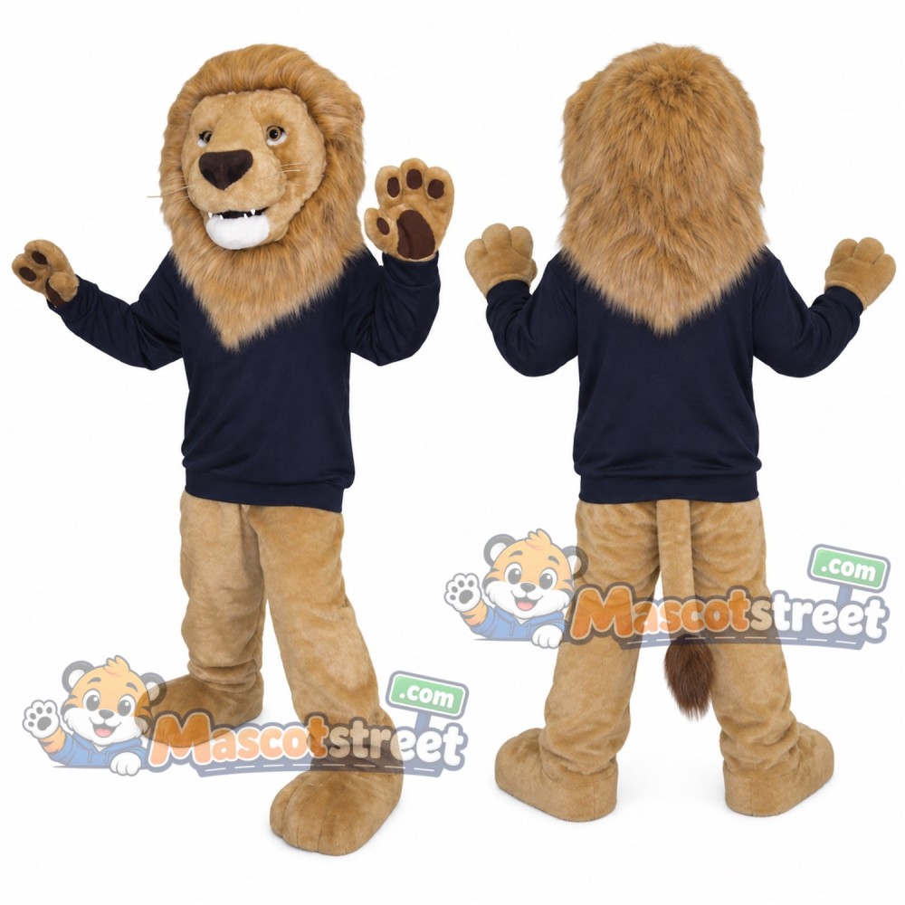 Tan Lion Mascot Costume with Navy Shirt