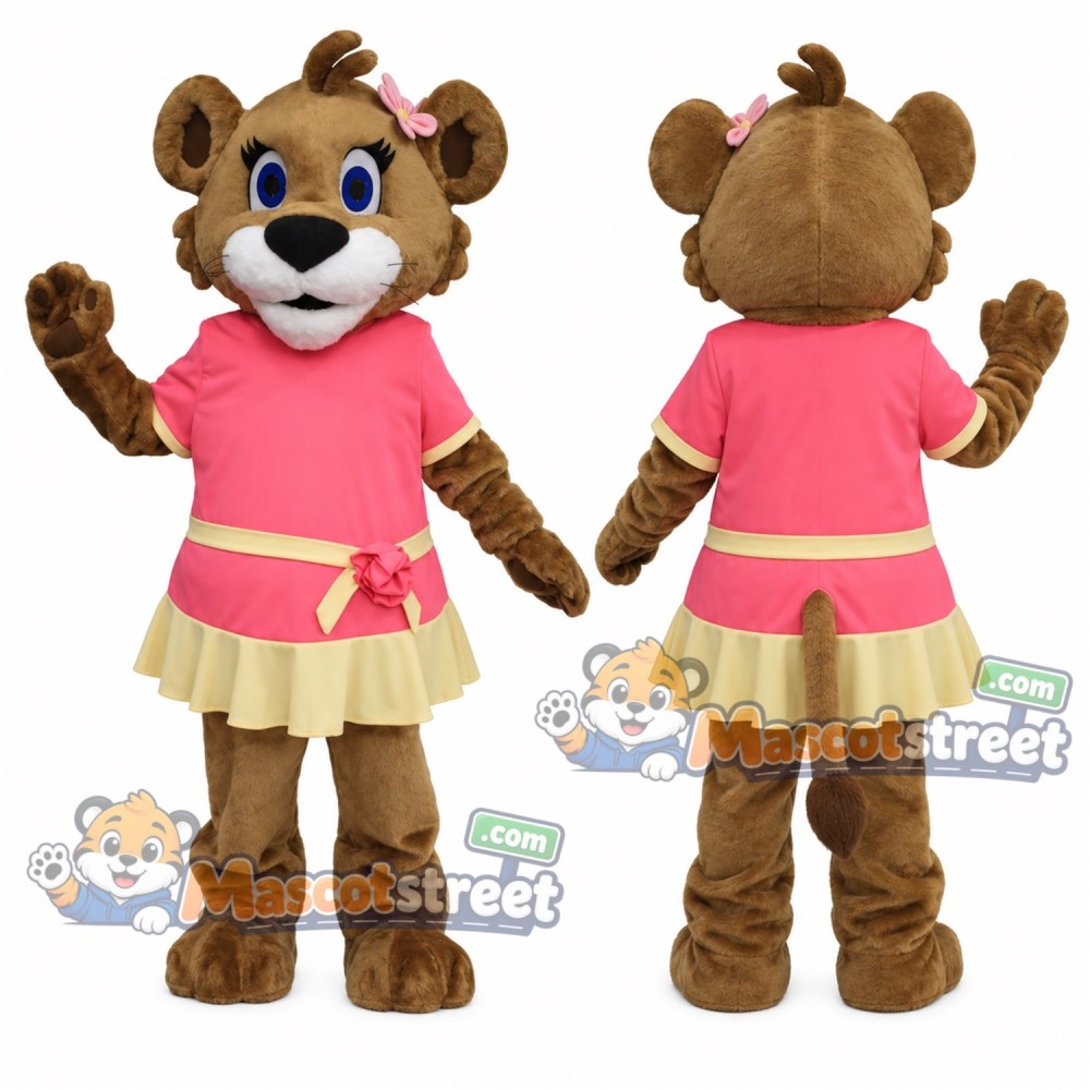 Brown Lioness Mascot Costume with Pink Dress