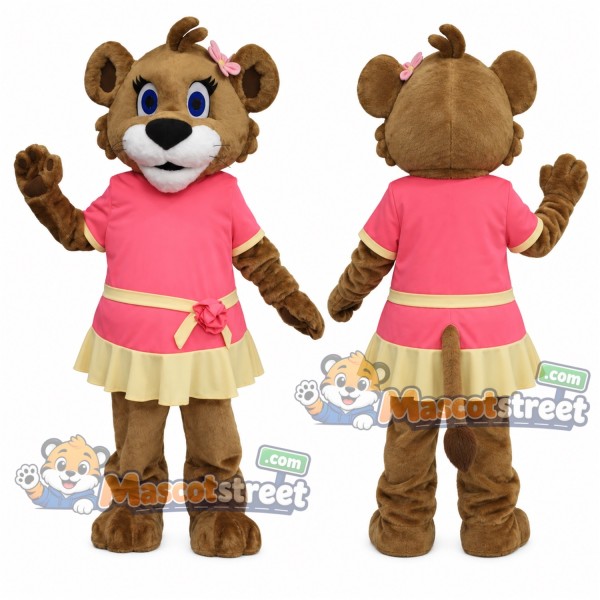 Brown Lioness Mascot Costume with Pink Dress