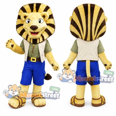 Yellow Lion Mascot Costume with White Shirt and Blue Shorts Yellow Lion Mascot Costume with White Shirt and Blue Shorts