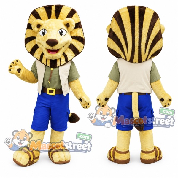 Yellow Lion Mascot Costume with White Shirt and Blue Shorts