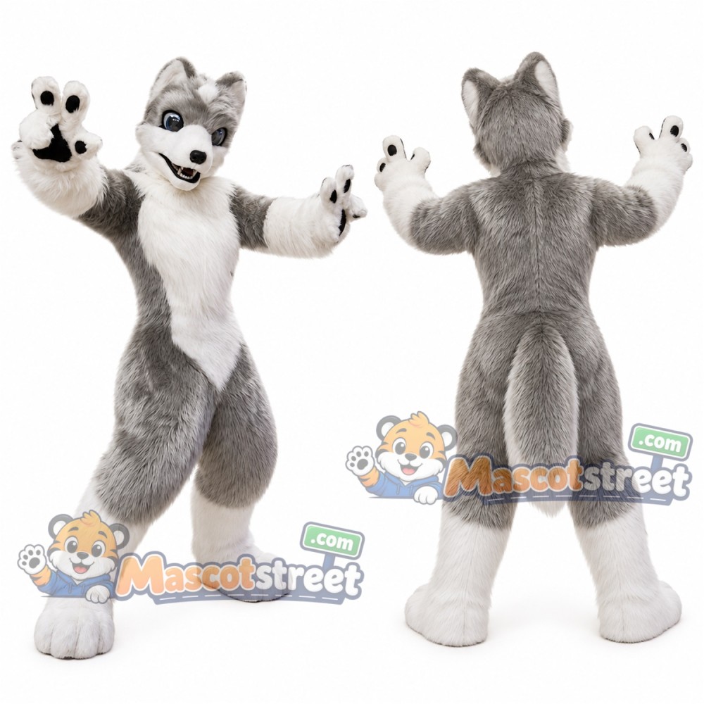 Gray and White Wolf Mascot Costume Gray and White Wolf Mascot Costume