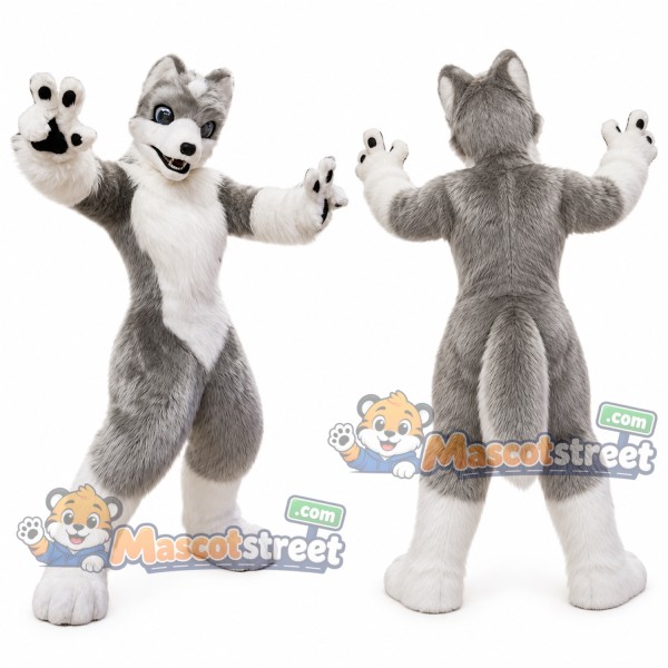 Gray and White Wolf Mascot Costume