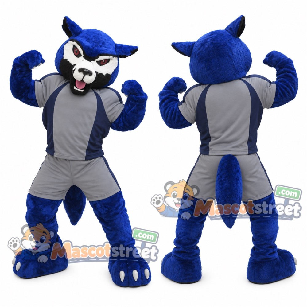 Blue Wolf Mascot Costume with Gray Sports Uniform Blue Wolf Mascot Costume with Gray Sports Uniform
