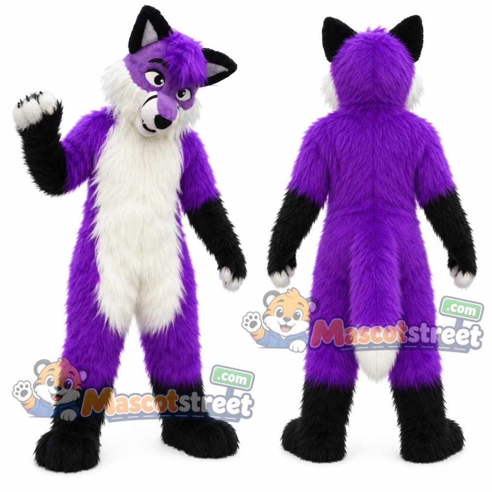 Purple and White Husky Mascot Costume Purple and White Husky Mascot Costume