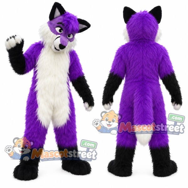 Purple and White Husky Mascot Costume
