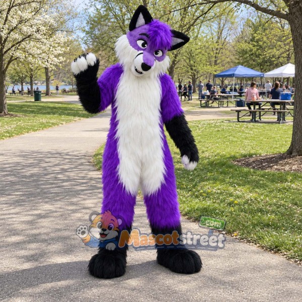 Purple and White Husky Mascot Costume
