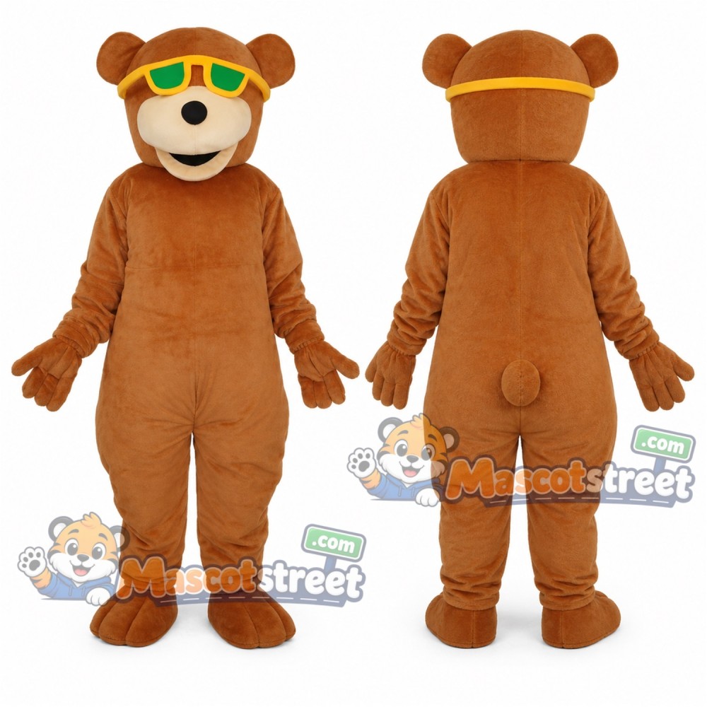 Brown Bear Mascot Costume with Green Goggles