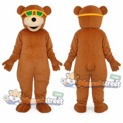 Brown Bear Mascot Costume with Green Goggles