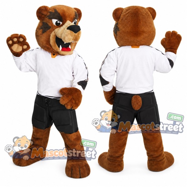 Brown Bear Mascot Costume with White Shirt and Black Shorts