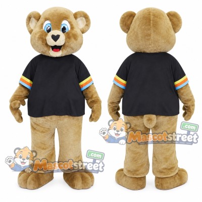 Tan Bear Mascot Costume with Black Shirt