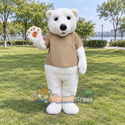 White Polar Bear Mascot Costume with Tan Shirt White Polar Bear Mascot Costume with Tan Shirt