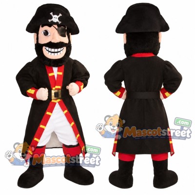 Pirate Mascot Costume with Black Coat and Black Pirate Hat