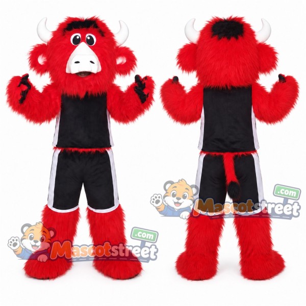Red Bull Mascot Costume with Black Sports Uniform