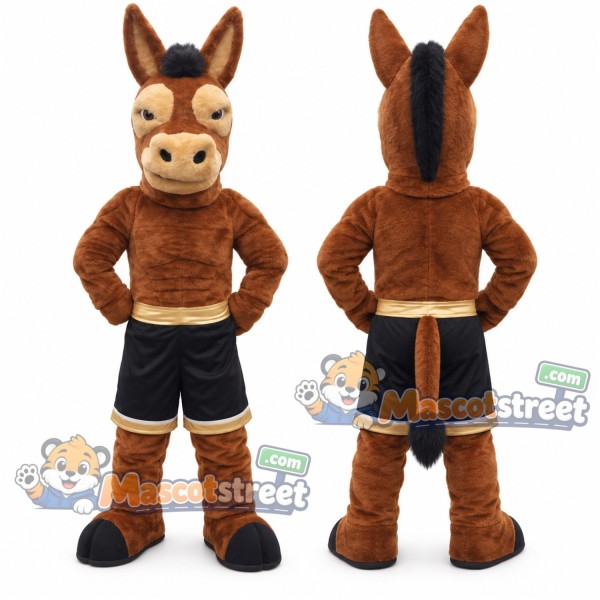 Brown Donkey Mascot Costume with Black Shorts