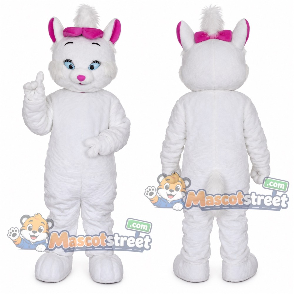 White Cat Mascot Costume with Pink Bow White Cat Mascot Costume with Pink Bow