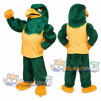 Green Bird Mascot Costume with Yellow Vest