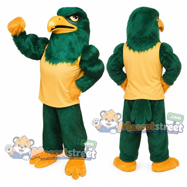 Green Bird Mascot Costume with Yellow Vest