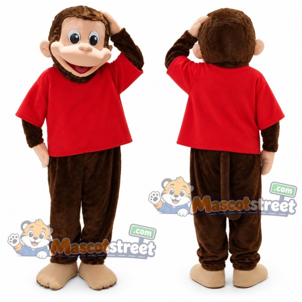 Brown Monkey Mascot Costume with Red Shirt