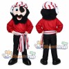 Pirate Mascot Costume with Red Shirt, Black Trousers and Striped Bandana