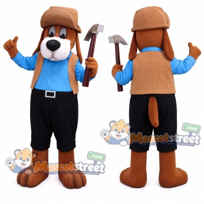 Brown Dog Mascot Costume with Blue Shirt, Black Trousers and Brown Hat Brown Dog Mascot Costume with Blue Shirt, Black Trousers and Brown Hat