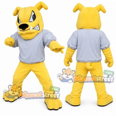 Yellow Bulldog Mascot Costume with Gray Shirt