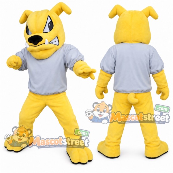 Yellow Bulldog Mascot Costume with Gray Shirt