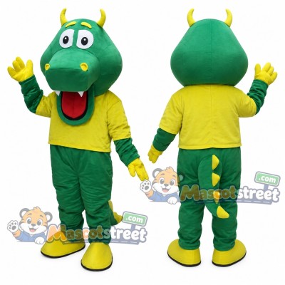 Green Dragon Mascot Costume with Yellow Shirt and Green Trousers