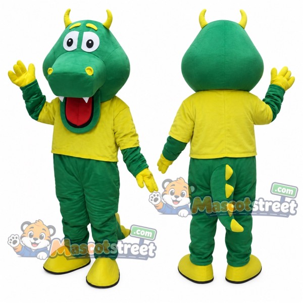 Green Dragon Mascot Costume with Yellow Shirt and Green Trousers