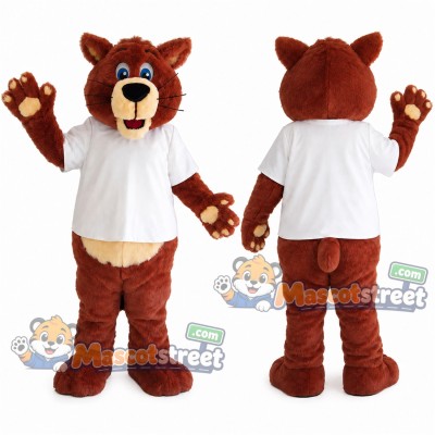 Brown Bear Mascot Costume with White Shirt