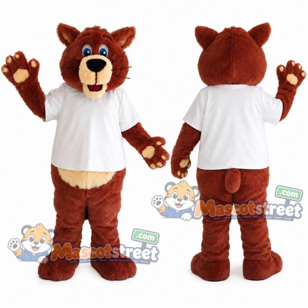 Brown Bear Mascot Costume with White Shirt