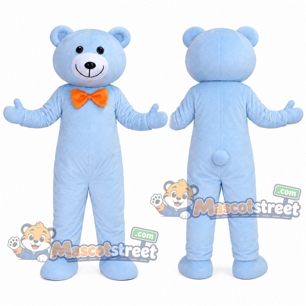 Light Blue Bear Mascot Costume with Orange Bow Tie Light Blue Bear Mascot Costume with Orange Bow Tie