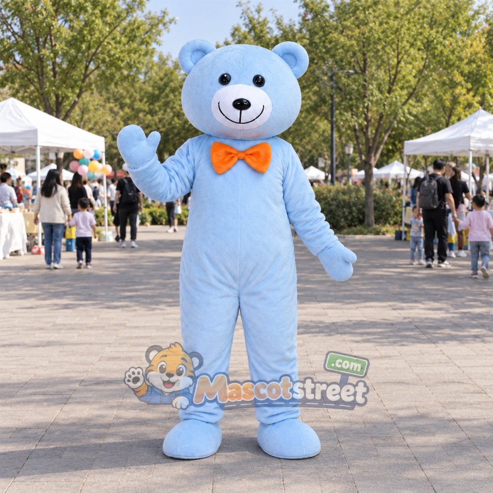 Light Blue Bear Mascot Costume with Orange Bow Tie Light Blue Bear Mascot Costume with Orange Bow Tie