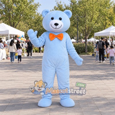 Light Blue Bear Mascot Costume with Orange Bow Tie Light Blue Bear Mascot Costume with Orange Bow Tie