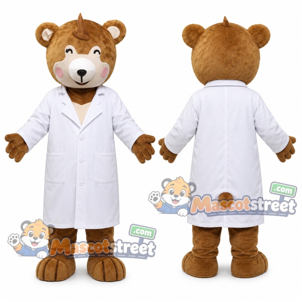 Brown Bear Mascot Costume with White Doctor Coat
