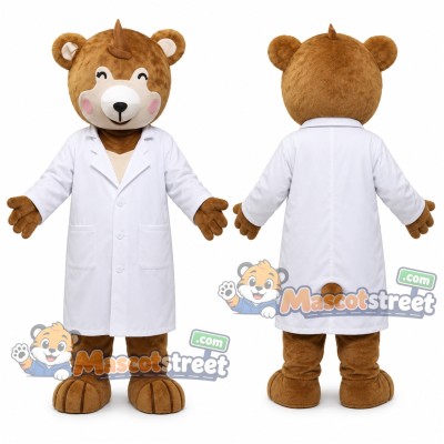 Brown Bear Mascot Costume with White Doctor Coat